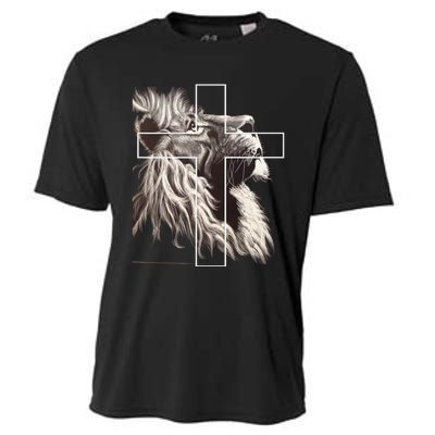 Faith Christianity Lion Cross Believer Jesus Lion Of Judah Christian Cross Cooling Performance Crew T-Shirt