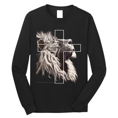 Faith Christianity Lion Cross Believer Jesus Lion Of Judah Christian Cross Long Sleeve Shirt