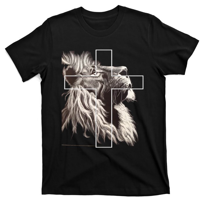 Faith Christianity Lion Cross Believer Jesus Lion Of Judah Christian Cross T-Shirt