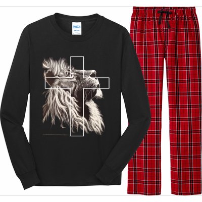 Faith Christianity Lion Cross Believer Jesus Lion Of Judah Christian Cross Long Sleeve Pajama Set