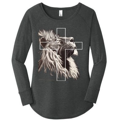 Faith Christianity Lion Cross Believer Jesus Lion Of Judah Christian Cross Women's Perfect Tri Tunic Long Sleeve Shirt