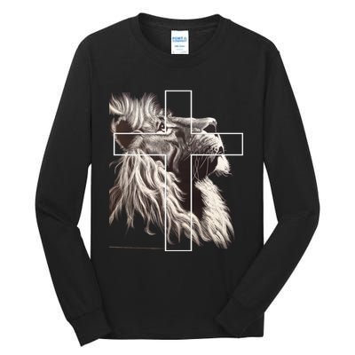 Faith Christianity Lion Cross Believer Jesus Lion Of Judah Christian Cross Tall Long Sleeve T-Shirt