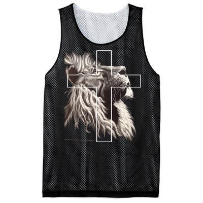 Faith Christianity Lion Cross Believer Jesus Lion Of Judah Christian Cross Mesh Reversible Basketball Jersey Tank