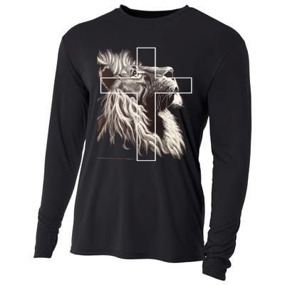 Faith Christianity Lion Cross Believer Jesus Lion Of Judah Christian Cross Cooling Performance Long Sleeve Crew