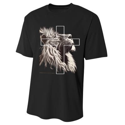 Faith Christianity Lion Cross Believer Jesus Lion Of Judah Christian Cross Performance Sprint T-Shirt