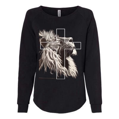 Faith Christianity Lion Cross Believer Jesus Lion Of Judah Christian Cross Womens California Wash Sweatshirt