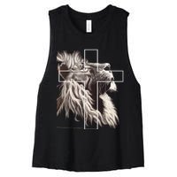 Faith Christianity Lion Cross Believer Jesus Lion Of Judah Christian Cross Women's Racerback Cropped Tank