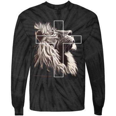 Faith Christianity Lion Cross Believer Jesus Lion Of Judah Christian Cross Tie-Dye Long Sleeve Shirt