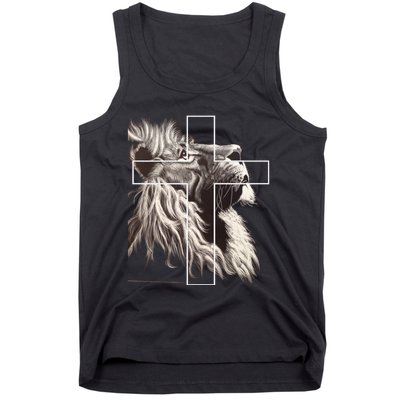 Faith Christianity Lion Cross Believer Jesus Lion Of Judah Christian Cross Tank Top