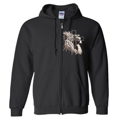 Faith Christianity Lion Cross Believer Jesus Lion Of Judah Christian Cross Full Zip Hoodie