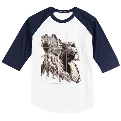 Faith Christianity Lion Cross Believer Jesus Lion Of Judah Christian Cross Baseball Sleeve Shirt