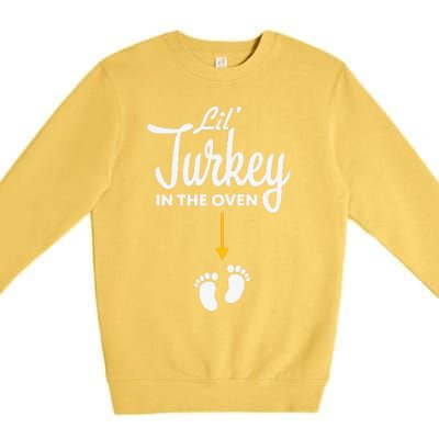 Funny Cute Lil Turkey In The Oven Pregnancy Graphics Premium Crewneck Sweatshirt