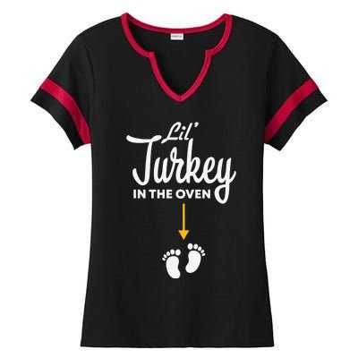 Funny Cute Lil Turkey In The Oven Pregnancy Graphics Ladies Halftime Notch Neck Tee