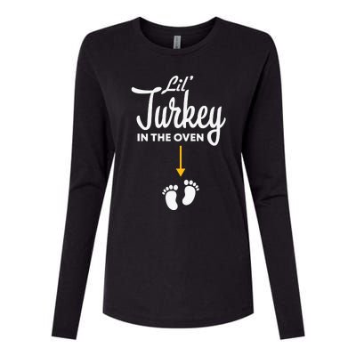 Funny Cute Lil Turkey In The Oven Pregnancy Graphics Womens Cotton Relaxed Long Sleeve T-Shirt