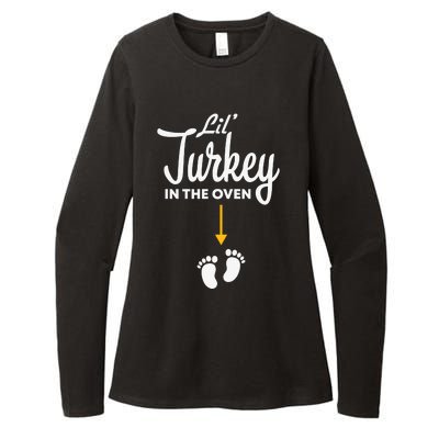 Funny Cute Lil Turkey In The Oven Pregnancy Graphics Womens CVC Long Sleeve Shirt