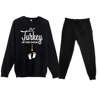 Funny Cute Lil Turkey In The Oven Pregnancy Graphics Premium Crewneck Sweatsuit Set