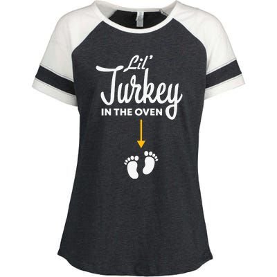 Funny Cute Lil Turkey In The Oven Pregnancy Graphics Enza Ladies Jersey Colorblock Tee