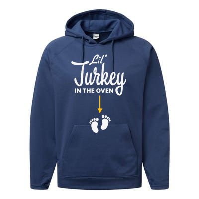 Funny Cute Lil Turkey In The Oven Pregnancy Graphics Performance Fleece Hoodie