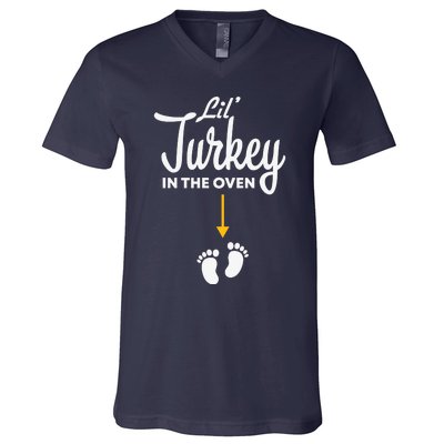 Funny Cute Lil Turkey In The Oven Pregnancy Graphics V-Neck T-Shirt