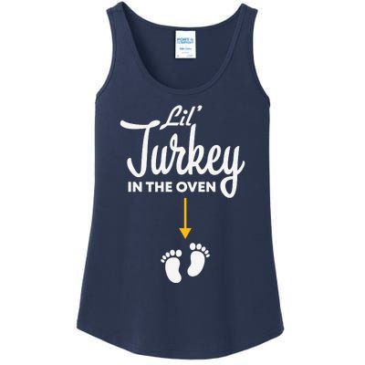 Funny Cute Lil Turkey In The Oven Pregnancy Graphics Ladies Essential Tank