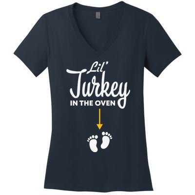 Funny Cute Lil Turkey In The Oven Pregnancy Graphics Women's V-Neck T-Shirt