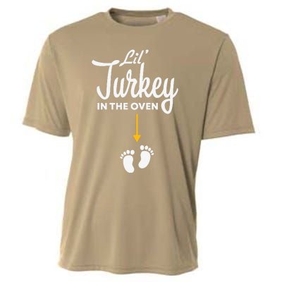 Funny Cute Lil Turkey In The Oven Pregnancy Graphics Cooling Performance Crew T-Shirt