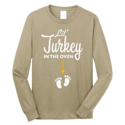 Funny Cute Lil Turkey In The Oven Pregnancy Graphics Long Sleeve Shirt