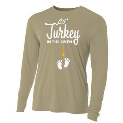 Funny Cute Lil Turkey In The Oven Pregnancy Graphics Cooling Performance Long Sleeve Crew