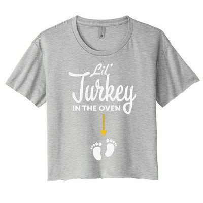 Funny Cute Lil Turkey In The Oven Pregnancy Graphics Women's Crop Top Tee