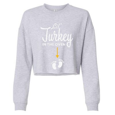 Funny Cute Lil Turkey In The Oven Pregnancy Graphics Cropped Pullover Crew