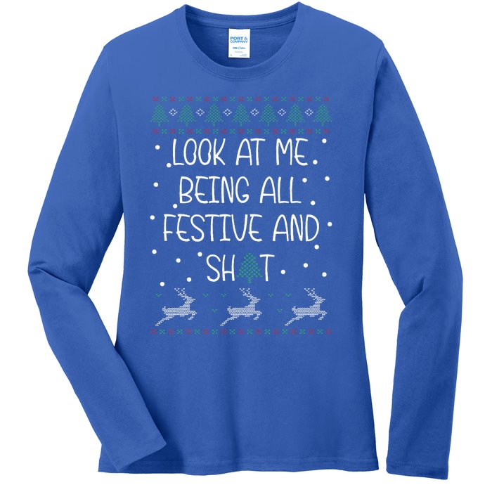 funny christmas look at me being all festive Humorous Xmas  Ladies Long Sleeve Shirt