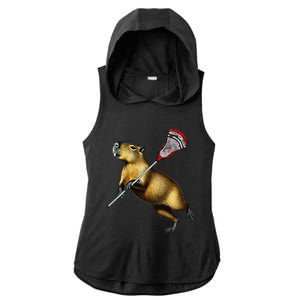 Funny Capybara Lacrosse Mom Graphic Tees Matching Lacrosse Ladies PosiCharge Tri-Blend Wicking Draft Hoodie Tank