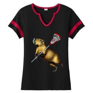 Funny Capybara Lacrosse Mom Graphic Tees Matching Lacrosse Ladies Halftime Notch Neck Tee