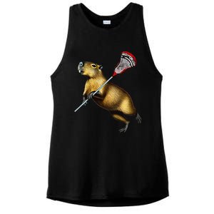 Funny Capybara Lacrosse Mom Graphic Tees Matching Lacrosse Ladies PosiCharge Tri-Blend Wicking Tank