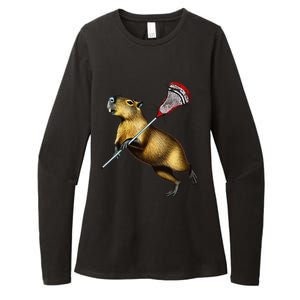 Funny Capybara Lacrosse Mom Graphic Tees Matching Lacrosse Womens CVC Long Sleeve Shirt