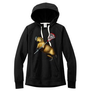 Funny Capybara Lacrosse Mom Graphic Tees Matching Lacrosse Women's Fleece Hoodie