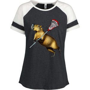 Funny Capybara Lacrosse Mom Graphic Tees Matching Lacrosse Enza Ladies Jersey Colorblock Tee