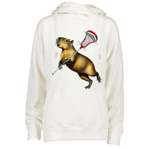 Funny Capybara Lacrosse Mom Graphic Tees Matching Lacrosse Womens Funnel Neck Pullover Hood