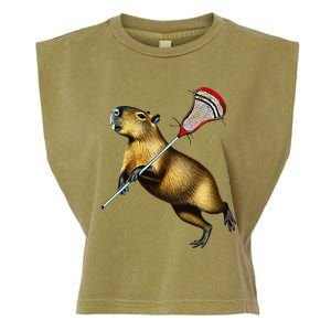 Funny Capybara Lacrosse Mom Graphic Tees Matching Lacrosse Garment-Dyed Women's Muscle Tee