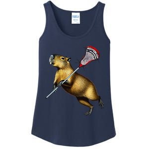 Funny Capybara Lacrosse Mom Graphic Tees Matching Lacrosse Ladies Essential Tank