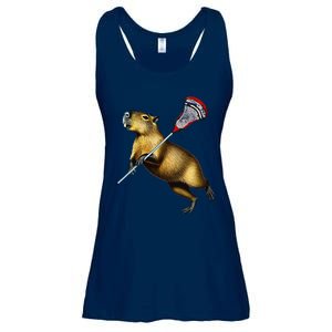 Funny Capybara Lacrosse Mom Graphic Tees Matching Lacrosse Ladies Essential Flowy Tank