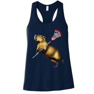 Funny Capybara Lacrosse Mom Graphic Tees Matching Lacrosse Women's Racerback Tank