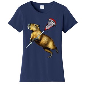 Funny Capybara Lacrosse Mom Graphic Tees Matching Lacrosse Women's T-Shirt