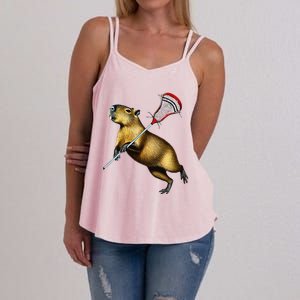 Funny Capybara Lacrosse Mom Graphic Tees Matching Lacrosse Women's Strappy Tank