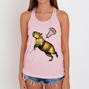 Funny Capybara Lacrosse Mom Graphic Tees Matching Lacrosse Women's Knotted Racerback Tank