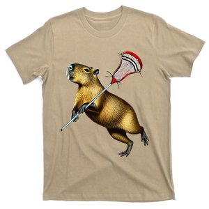 Funny Capybara Lacrosse Mom Graphic Tees Matching Lacrosse T-Shirt