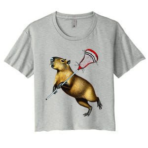 Funny Capybara Lacrosse Mom Graphic Tees Matching Lacrosse Women's Crop Top Tee