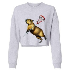 Funny Capybara Lacrosse Mom Graphic Tees Matching Lacrosse Cropped Pullover Crew