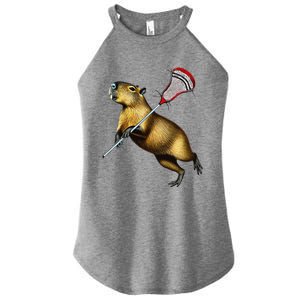 Funny Capybara Lacrosse Mom Graphic Tees Matching Lacrosse Women's Perfect Tri Rocker Tank