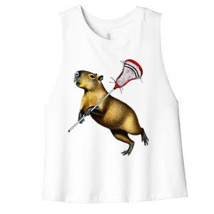 Funny Capybara Lacrosse Mom Graphic Tees Matching Lacrosse Women's Racerback Cropped Tank